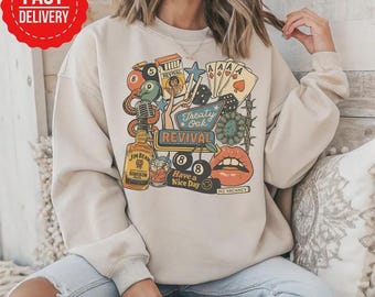 Sudadera con estampado de tatuaje retro: Treaty Oak Revival, unisex, cuello redondo