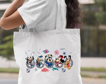 Custom Disney Cruise Cotton Tote Bag, Mickey and Friends Family Trip