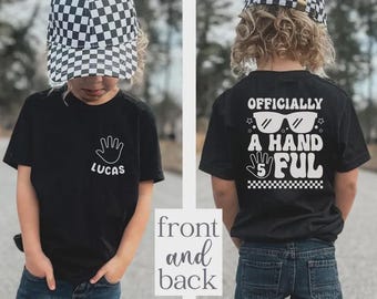 Camiseta personalizada de 5.º cumpleaños para niño, camiseta "Oficialmente un puñado", camiseta de cumpleaños para niños de cinco años, camiseta con nombre personalizado para niños, regalo de 5.º cumpleaños