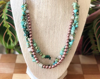 Chunky Turquoise Necklace, Unique Statement Necklace, Layered Statement Necklace, Best Friend Gift, Gift for her