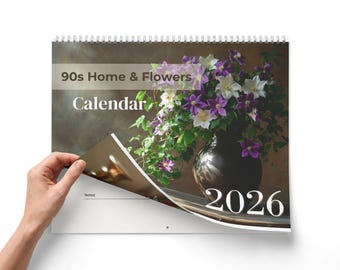 2026 Retro 90s Blumen Wandkalender 36cm x 39cm