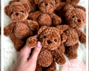 Mini Teddy Bear Crochet Pattern, Soft Plus Toy,  Brown Teddy Bear