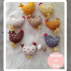 Motif amigurumi de poulet et d'oeufs au crochet - décoration de Pâques de ferme, jouet de printemps mignon, fichier numérique PDF fait main animaux de la ferme