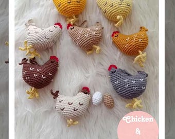 Crochet Chicken and Egg Amigurumi Pattern – Farmhouse Easter Decor (PDF Digital File)