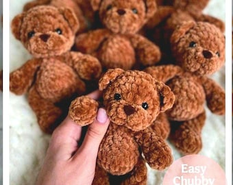 Patrón de ganchillo para mini osito de peluche, tutorial para llavero amigurumi, juguete de peluche regordete DIY (descarga en PDF)