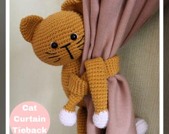 Amigurumi Cat Curtain Holder, Crochet Home Decor (PDF Pattern)