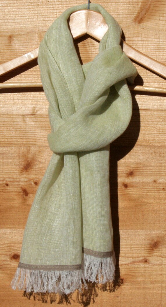 Items similar to Linen scarf with lace / light green / eco friendly on Etsy