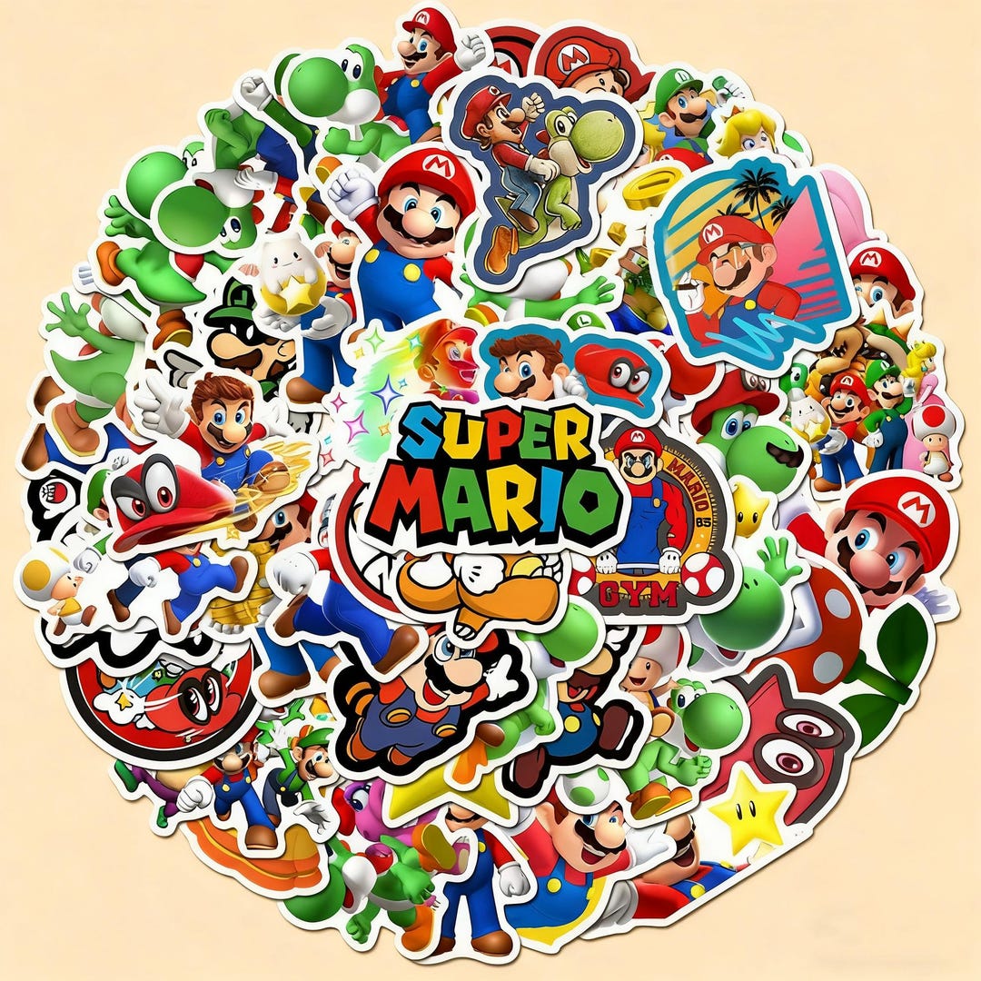 Mario 50PCS Stickers, Cartoon Graffiti Stickers for Suitcases ...