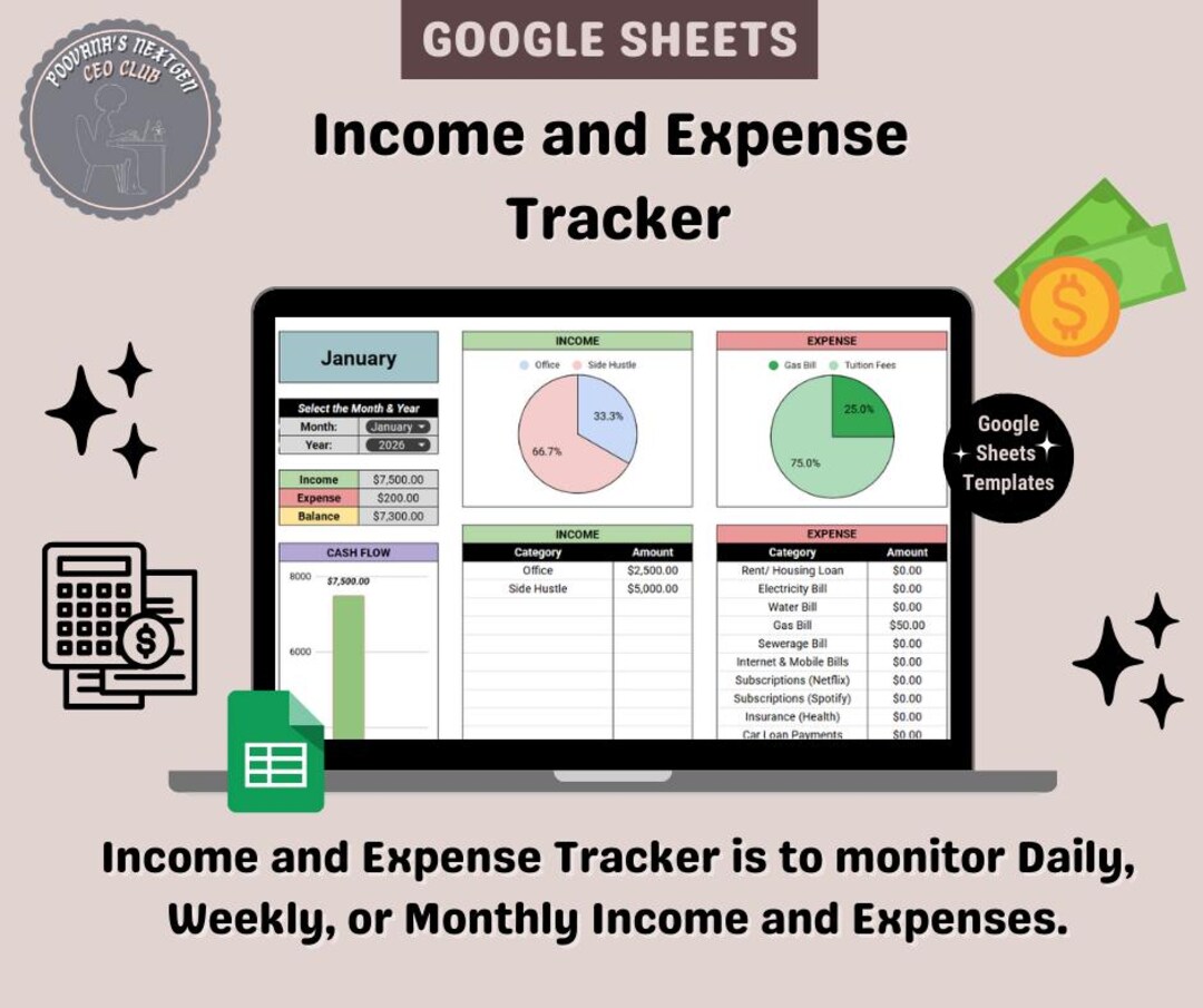 Income and Expense Tracker Spreadsheet Personal Financial Planner Excel ...