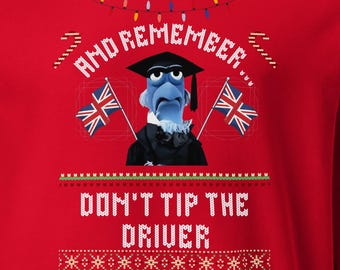 Muppets Christmas Carol Sweatshirt | Sam Eagle "Don't Tip The Driver" Holiday Jumper