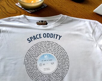David Bowie Unisex Space Oddity Vinyl Lyric T-Shirt