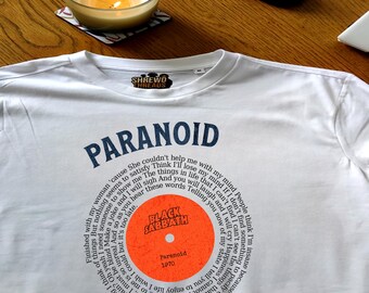 Black Sabbath Paranoid Unisex Vinyl Lyric T-Shirt