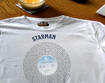 David Bowie Unisex Starman Vinyl Lyric T-Shirt