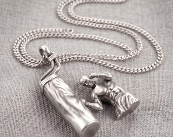 Collar con colgante de boxeador de plata de ley, regalo de joyería de boxeo