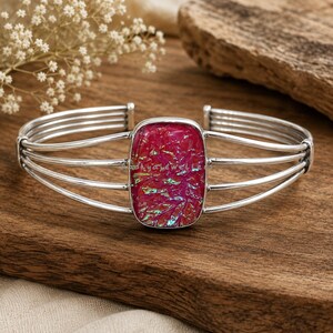 Pulseira rígida de prata esterlina com opala tripla australiana, joia com pedra preciosa ajustável.