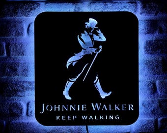 Johnnie Walker Lighted up Wall Art, RGB Led Wooden Wall Decor