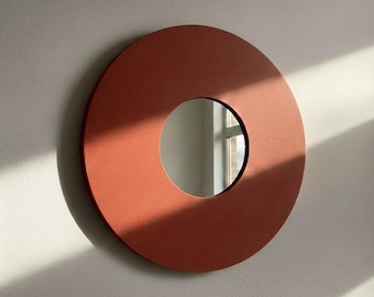 ドーパミン バウハウススタイルミラー、ユニークでファンキーなラウンドミラー、化粧台のアクセントミラー、ミッドセンチュリーの壁飾り、ミニマリストの壁彫刻