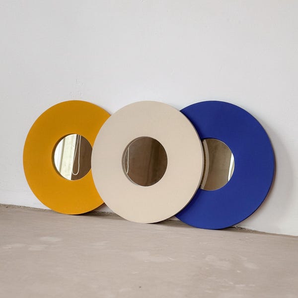 Dopamine Bauhaus Style Mirror, Unique Funky Round Mirror, Vanity Accent Mirror, Mid-Century Wall Decor, Minimalist Wall Sculpture