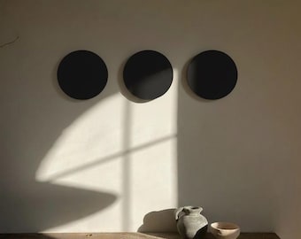 モダンミニマリスト円形壁彫刻セット、Japandi円形アート、リビングルーム、オフィス、ギャラリー、テキスタイルウォールアート用の幾何学的な壁装飾