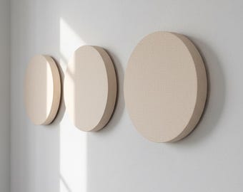 モダンミニマリスト円形壁彫刻セット、Japandi円形アート、リビングルーム、オフィス、ギャラリー、テキスタイルウォールアート用の幾何学的な壁装飾