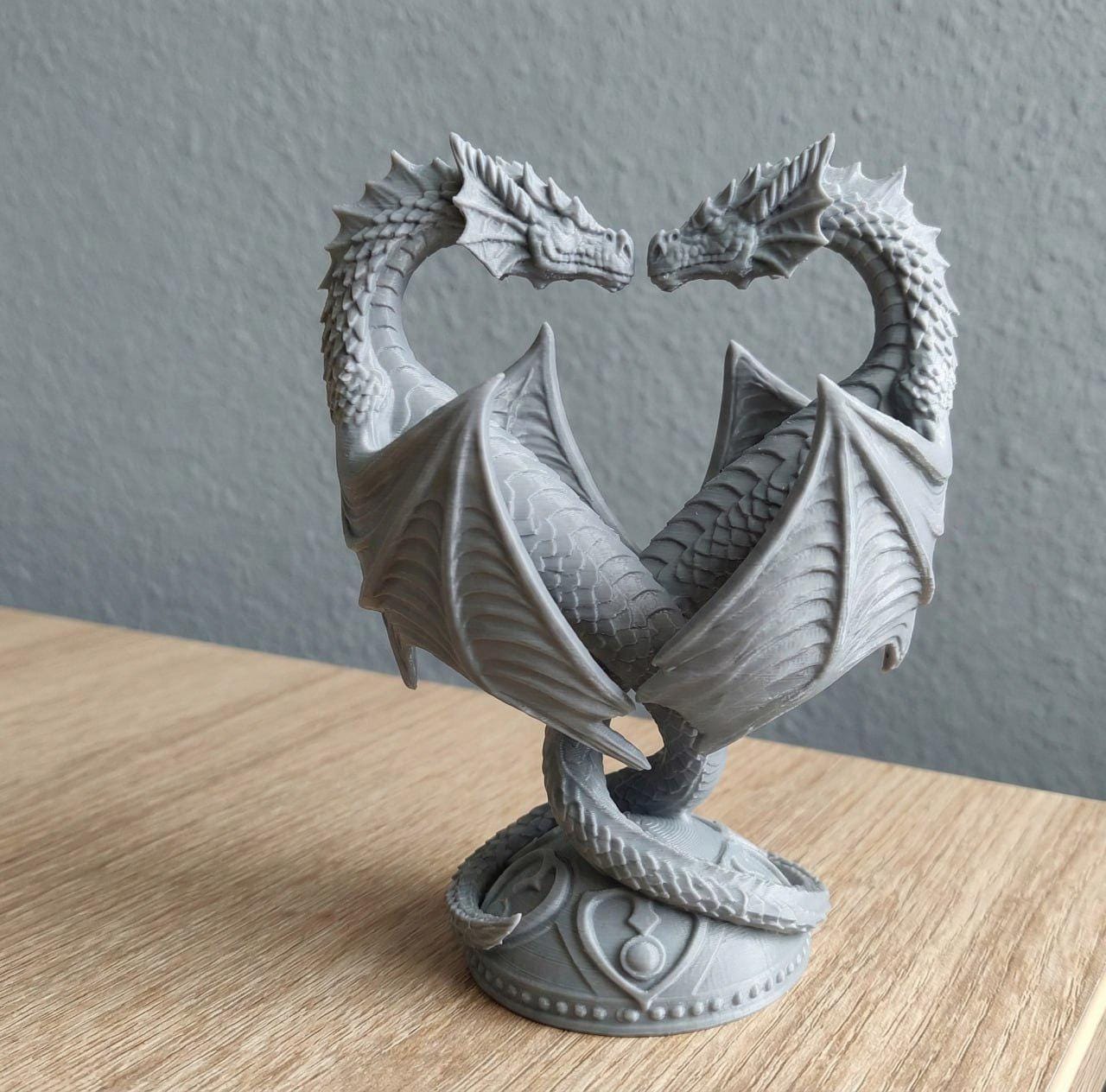 Two Dragons in a Heart – 3D Printable STL File – Fantasy Sculpture
