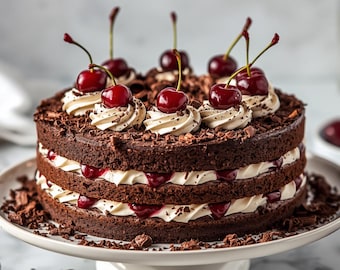 Black Forest Cake Recipe | Chocolate Cherry Layer Cake | Easy Homemade Dessert (PDF Digital Download)