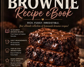 Gourmet Brownie Recipe eBook | 10 Rich Fudgy Recipes (Digital Download)