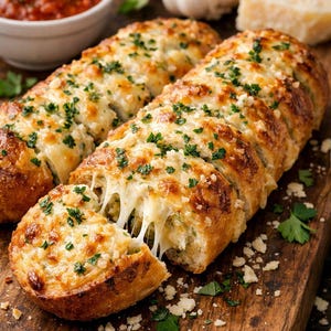 Käse-Knoblauchbrot Rezept- Ansprechend und appetitlich-selbstgemacht, täglich zum Rezept-sofortiger PDF-Download.