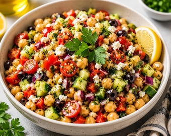 Receta de ensalada de garbanzos / Comida vegana saludable / Rica en proteínas y de preparación rápida (Descarga digital)