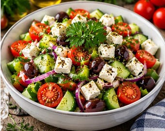 Receptkaart Griekse salade | Mediterrane gezonde maaltijd (digitale download)