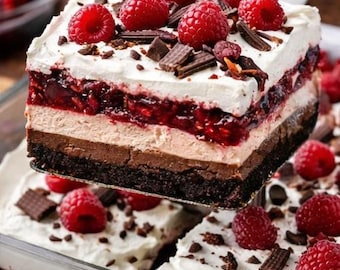 Raspberry Chocolate Lasagna Recipe | No Bake Dessert | Easy Party Dessert | Printable PDF | Digital Download