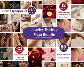 Heart Jewelry Mockup Mega Bundle, Necklace & Bracelet PNG