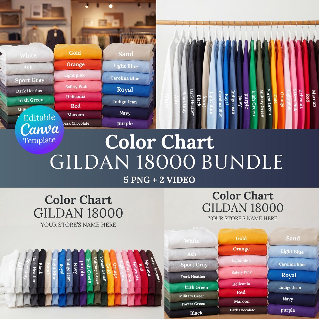 Gildan 18000 Color Chart Bundle, Color Chart Mockup, Sweatshirt Mockup ...