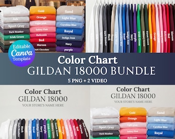 Gildan 18000 Color Chart Bundle, Color Chart Mockup, Sweatshirt Mockup, Gildan Crewneck Mockup, Editable Color Chart Canva Template