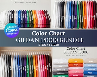 Gildan 18000 Color Chart Bundle, Color Chart Mockup, Sweatshirt Mockup, Gildan Crewneck Mockup, Editable Color Chart Canva Template