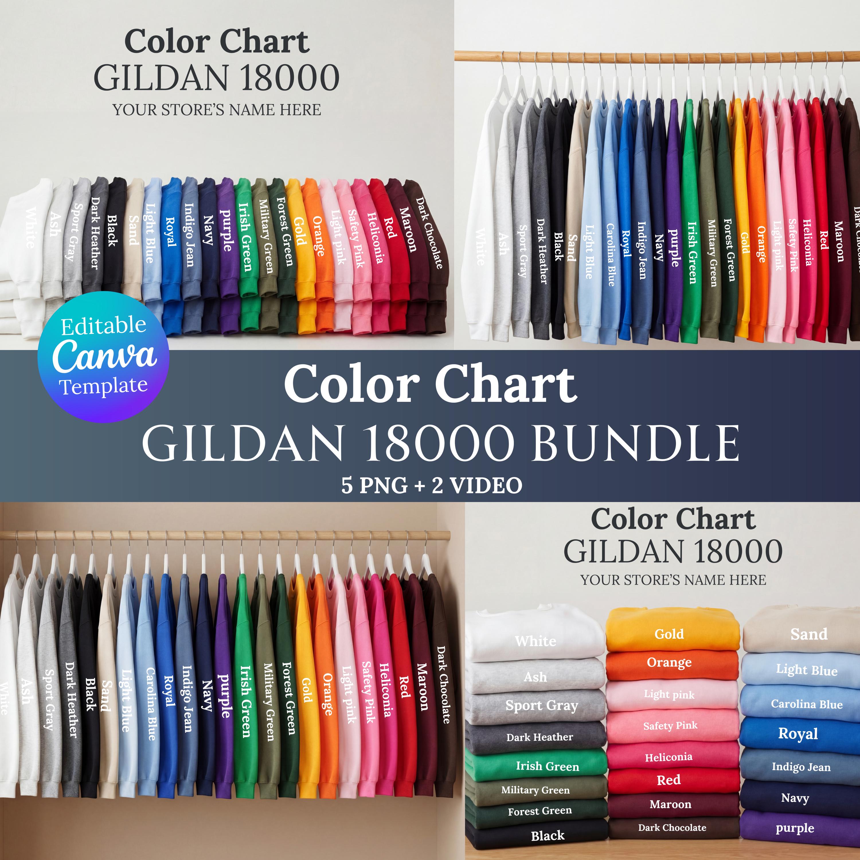 Gildan 18000 Color Chart Bundle, Color Chart Mockup, Sweatshirt Mockup ...