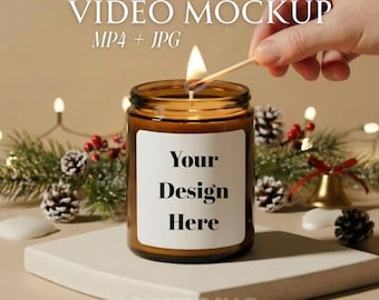 Christmas Candle Video Mockup | Holiday Jar Candle Mockup, Custom Candle Mockup, POD Candle Video, Soy Candle Mockup, Video Candle