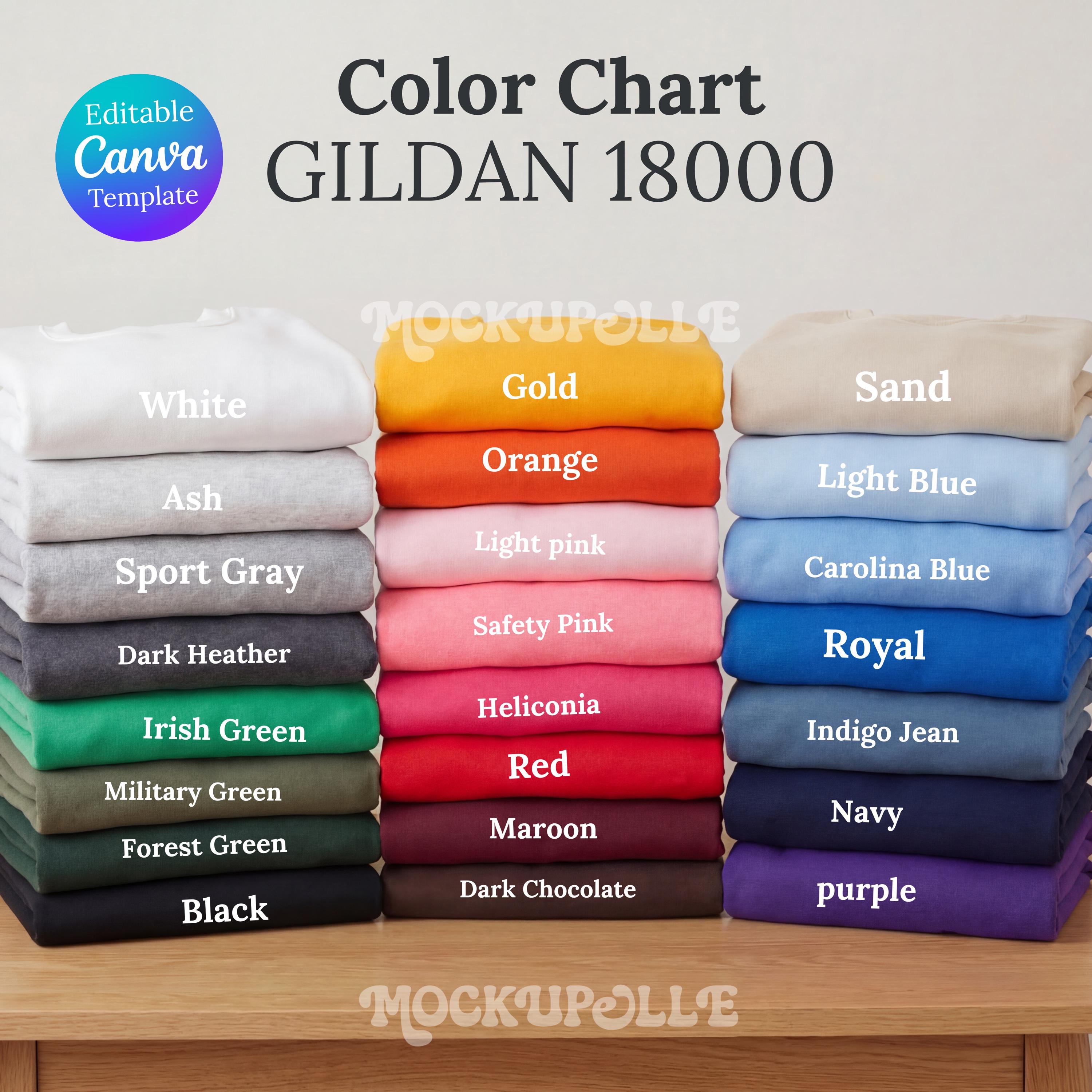 Gildan 18000 Color Chart Bundle, Color Chart Mockup, Sweatshirt Mockup ...
