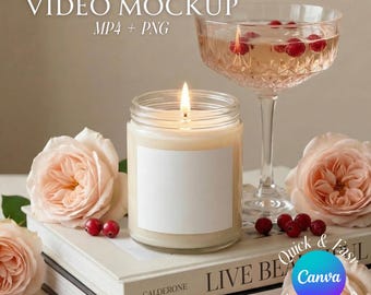 Maquette vidéo de bougie sur toile, maquette de bougie de soja, maquette de bougie de luxe, maquette Etsy POD