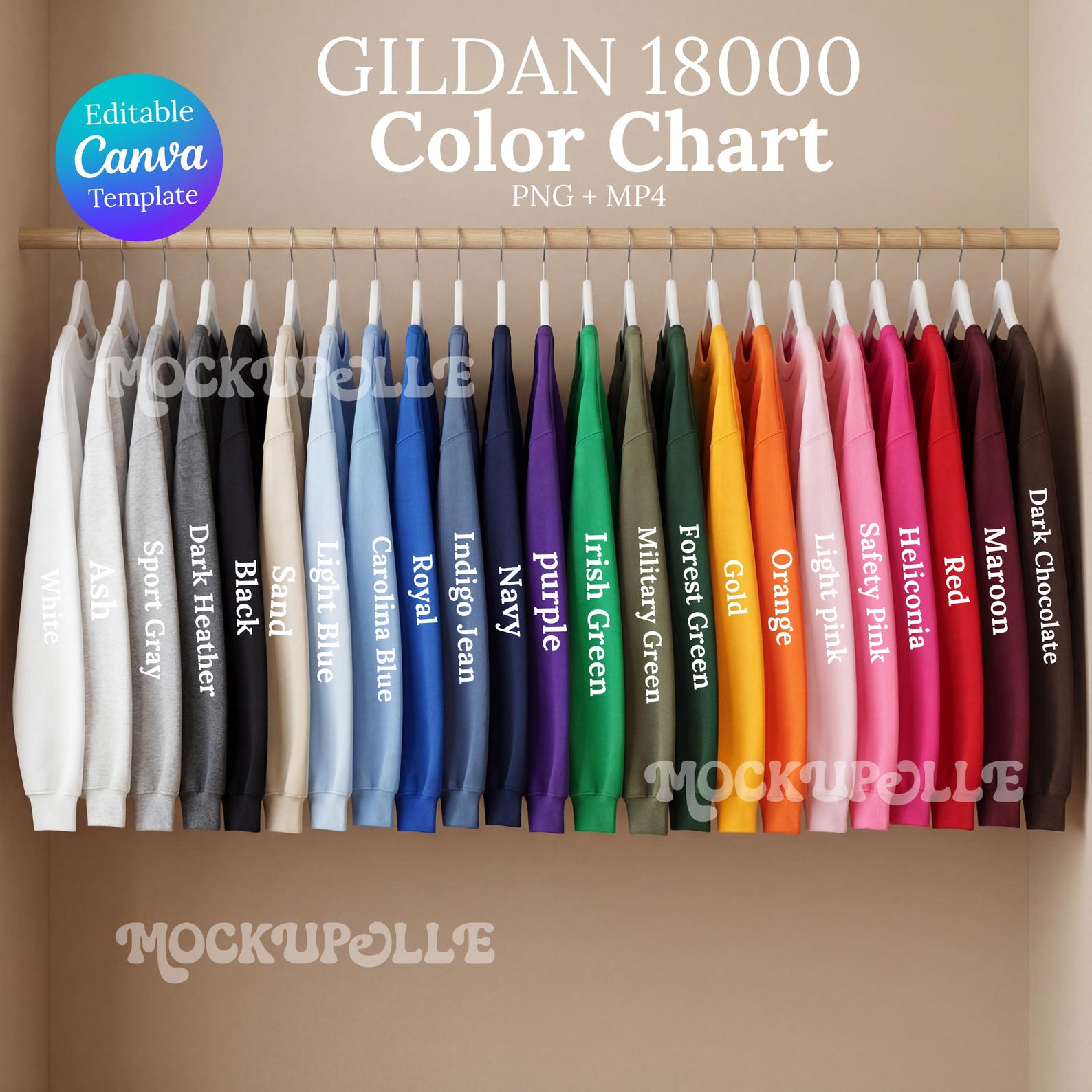 Gildan 18000 Color Chart Bundle, Color Chart Mockup, Sweatshirt Mockup ...