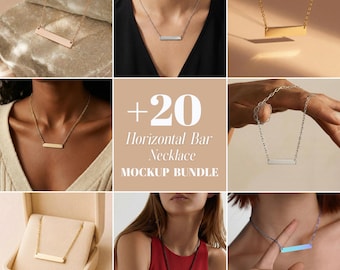 20 Horizontal Bar Necklace Mockup Bundle 5 Colors | Jewelry Mockups Compatible [PNG]