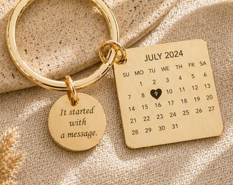 Date Keychain, Anniversary Keyring, Calendar Engraved Keyring, Special Date Gift, Message on a Keyring