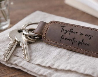 Personalised Leather Keyring with Handwritten Message, Engraved Keychain, Groomsman Gift