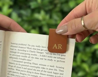 Personalised Magnetic Bookmark -Vegan Leather Page Marker, Embossed Custom Initials Reading Gift
