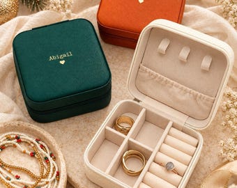 Travel Jewellery Box Bridesmaid Gift Personalised Name Monogram Storage Jewellery Organiser Compact Daughter Christmas Stocking Filler