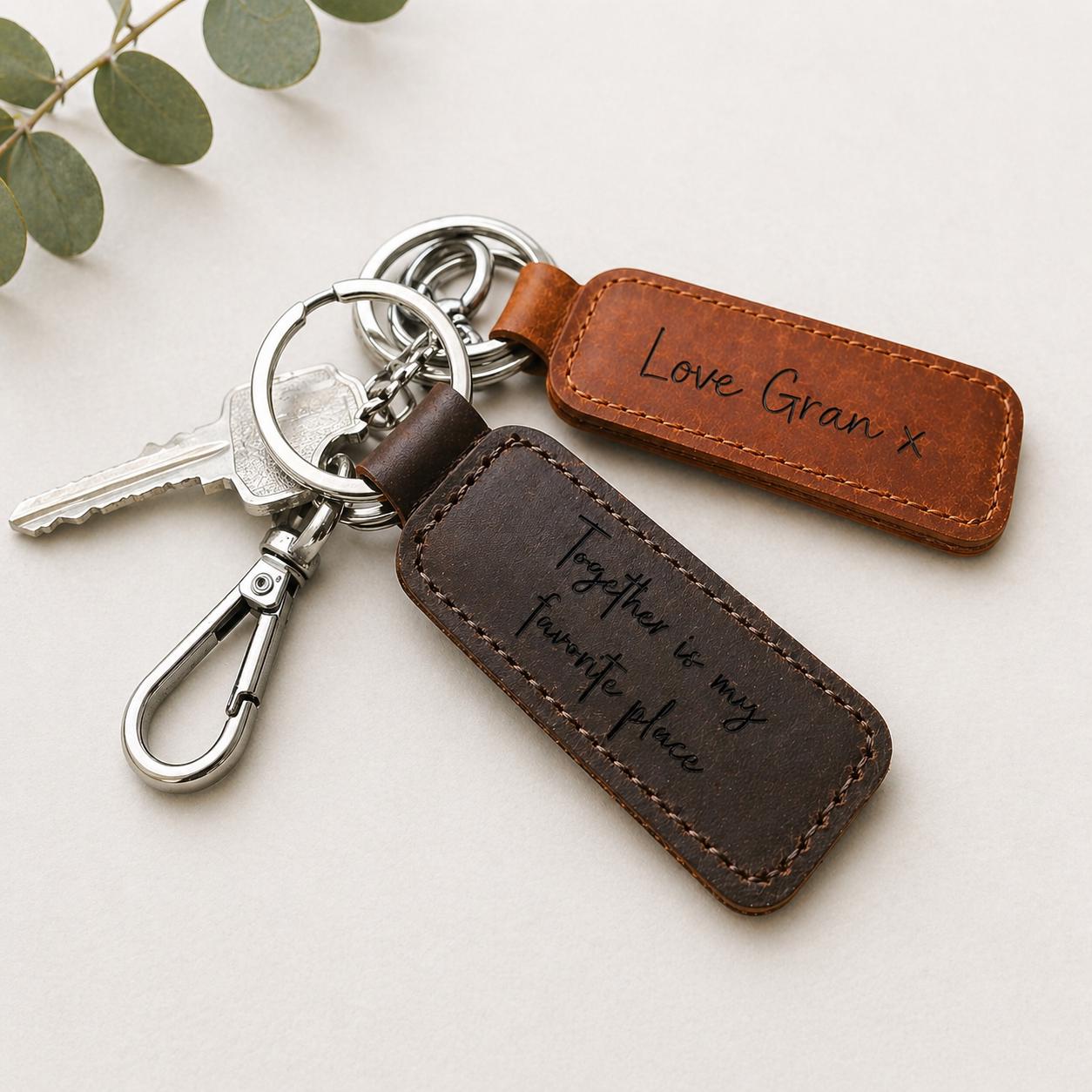 Key Ring Written Leather Keyring With Handwritten Message, Engraved Keychain, Groomsman ...