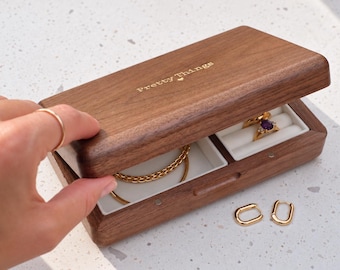 Wooden Jewellery Box Custom Name Engraved Storage Organiser Secret Santa Idea Friend Gift Keepsake Holder Ring Necklace Christmas Gift Wife