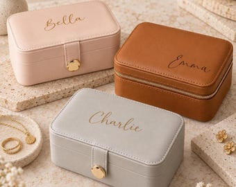 Personalised Jewellery Box Storage Organiser Custom Name Engraved Gift Bridesmaid Birthday Daughter Present Travel Case Pink Keepsake