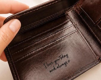 Genuine Leather Wallet, Personalised Men's Engraved Wallet With Hidden Inside Message