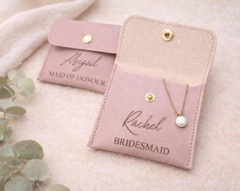 Bridesmaid Gift, Personalized Jewelry Pouch for Maid of Honour with Custom Name